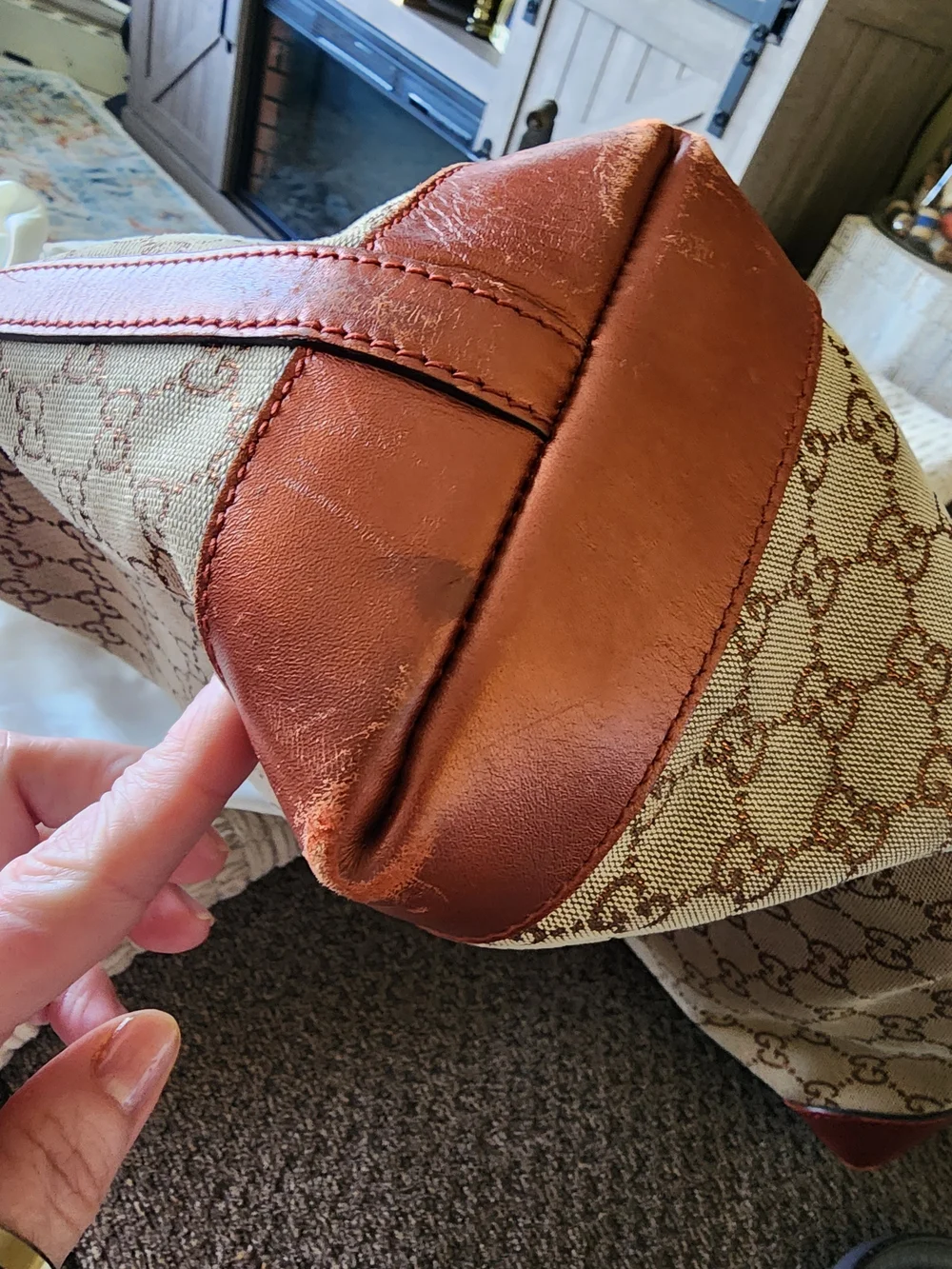 Gucci Brown Monogram Canvas and Leather Shoulder Bag - Picture 5 of 8